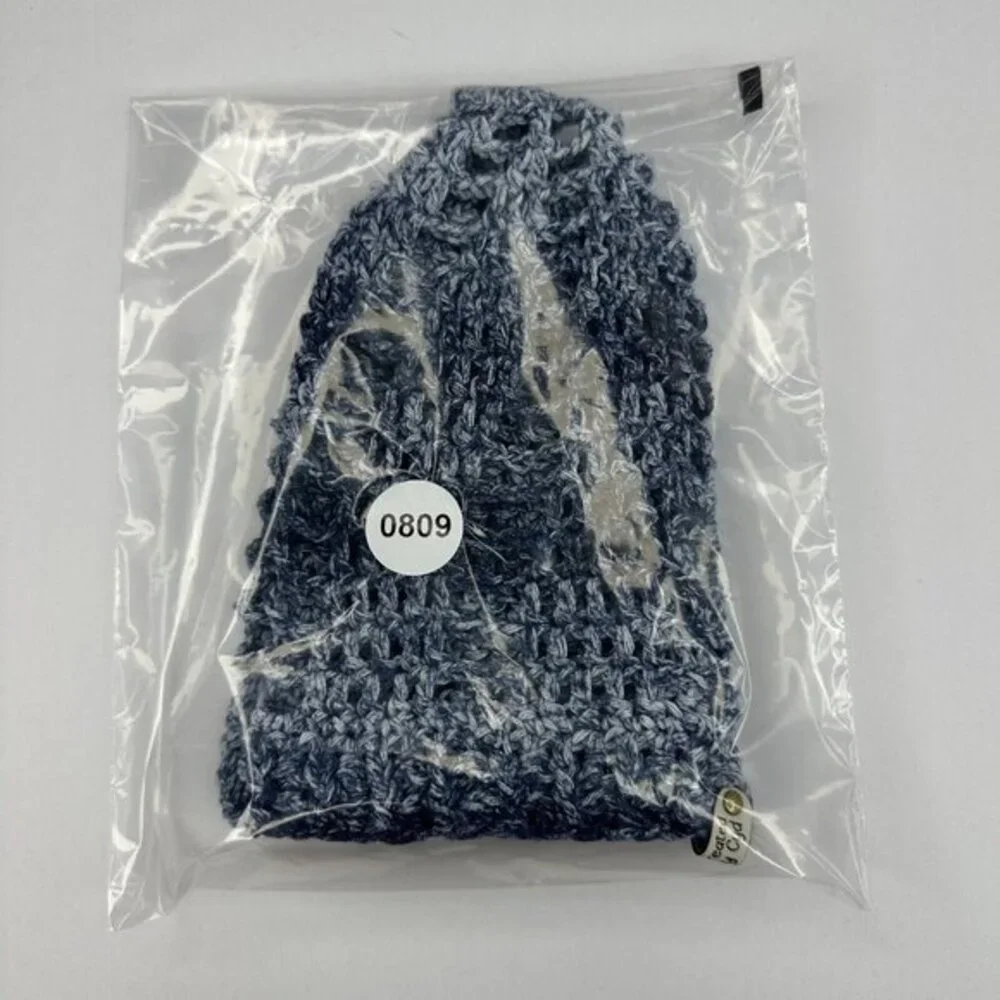 Created By Cyd Slouchy Snoody Beanie‎ Denim Splash Blue Crochet Cotton Hat NEW